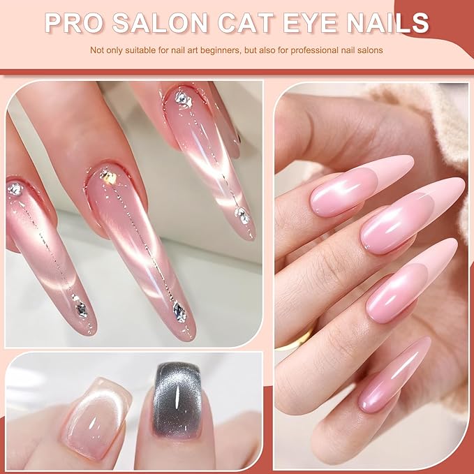 5PCS Cat Eye Nail Magnet Set, 2 in 1 Scissor-shaped Cat Eye Magnets for French Tip Effect, Sturdy Cylinder Magnet with Magnetic Beads Gel Nail Polish Magnet Tools for DIY Art Home & Salon Use
