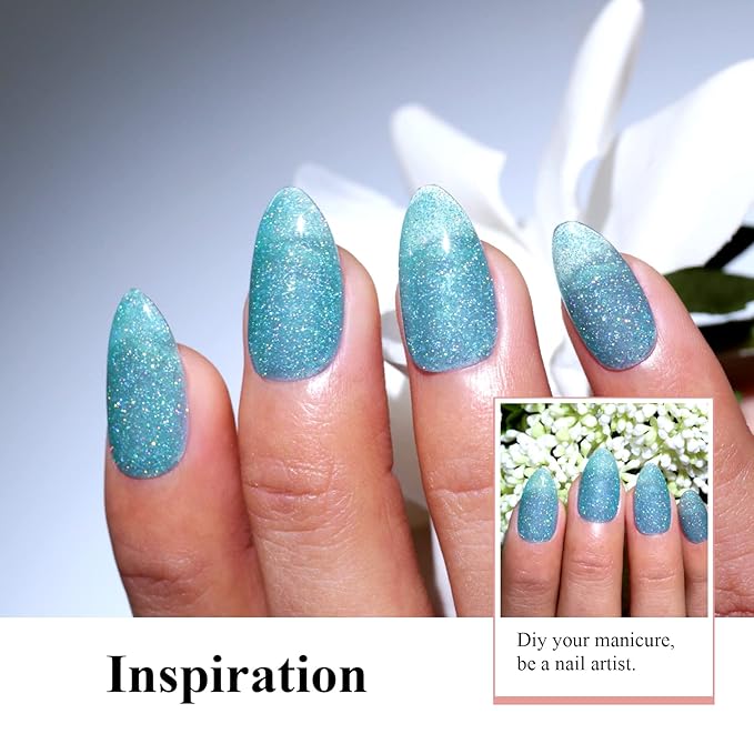 Imtiti Gel Polish, 1 Pc 0.5 Fl Oz Light Sky Blue Glitter Gel Polish, Soak Off LED U V Nail Gel Polish, DIY Nail Art Starter Manicure Salon Kit for Women Girls