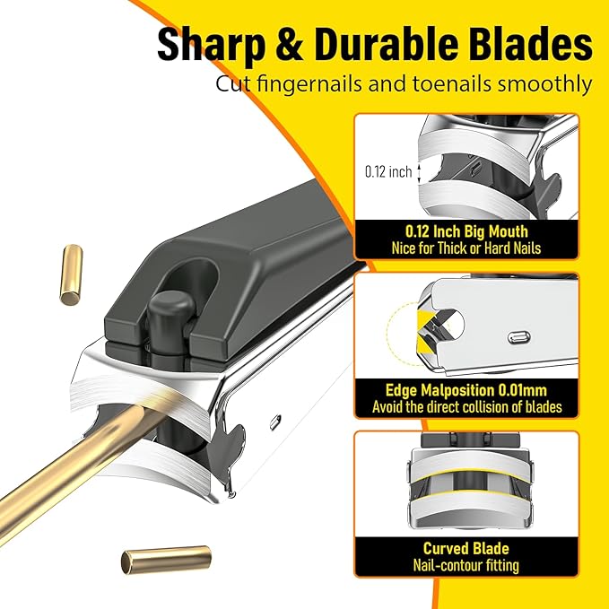 Nail Clipper Set,Premium Stainless Steel Fingernail and Toenail Clipper Cutters with Nail File and Catcher, Sharp Effortless Nail Clippers Tools for Men & Women