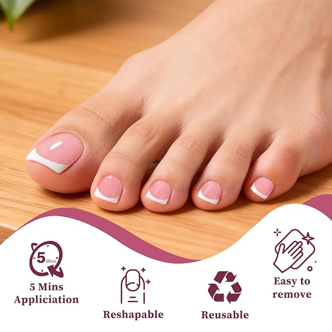 240PC Press on Toenails for Women Fake Toe Press on Nails French Tip Toe Nail Press ons with Sticky Tabs, 12 Size Fake Toenails Press ons Acrylic Toe Nail Tips Kit White Press on Toe Nails-F