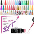 JODSONE Gel Polish Nail Art Gel Liner Set 32 Colors Orange Grey Pink Green Blue White Black Need U V Lamp Cured with Thin Brush Valentines Gifts for Women