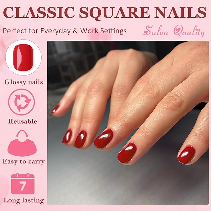 AddFavor Square Press on Nails, 576pcs Short Round Square Fake Nails Full Cover Glossy Short Nails Press on Acrylic False Nail Tips 24 Colors for Kids Women