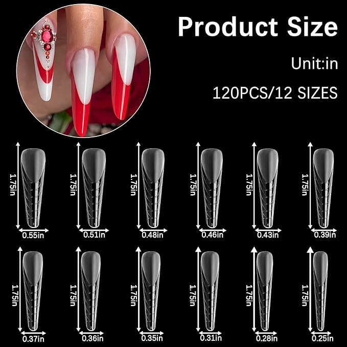 120 Pcs Dual Nail Forms 12 Sizes Half Matte Extension Poly Nail Gel Full Cover Nail Molds With Scale Builder Coffin Nail for Gel Manicure Art Design Salon DIY at Home