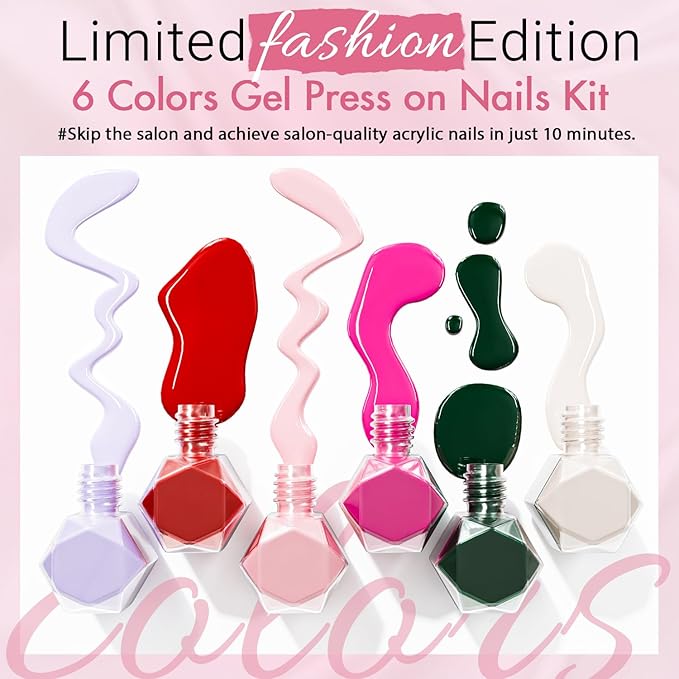 6 Packs Press On Nails Short Oval, KQueenest Acrylic Press On Nails Almond Short, Short Fake Nails Press Ons, Dark Color Glue On Nails Short Round for Women Holiday Winter Gift 144 Pcs