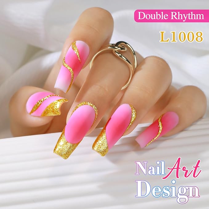 Double Rhythm 15 Ml Metallic Gel Liner Nail Art Gel Bronze Mirror Chrome Painted Drawing Stripper 3D Effect Gel Polish (Glitter Yellow Gold-L1008)