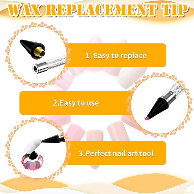 Blulu 16 Pcs Wax Head Tips Rhinestone Picker Tool Rhinestones Replacement Diamond Painting Tips for Nail Dotting Pen to Pick up Nail Gem Jewelry, Wax Head Accessories(Black)