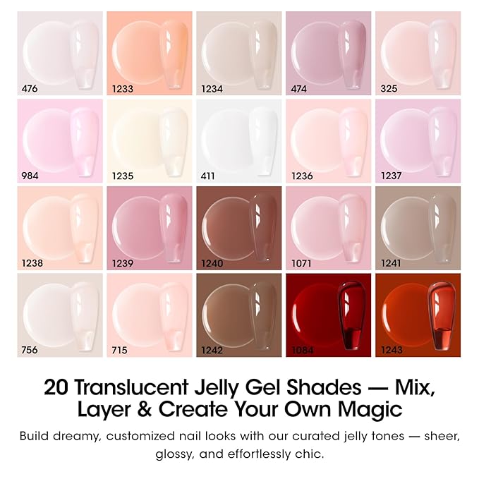 GELLEN Gel Nail Polish Set Nude, 20 Colors Gel Polish HEMA TMPTA TPO 3-free UV Soak off Nail Gel with Glossy Matte Cateye Top Coat and Base Coat, Pink Purple Neutral Nail Art for Women Salon at Home