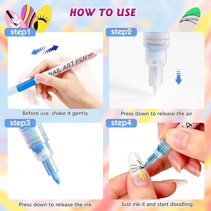 Nail Art Pens, 12 Color 0.7 MM Nail Polish Pens Set Drawing Point Painting Liner Painted Pen Kit, Quick Dry Waterproof Nail for DIY Nails Art Design Manicure Tools