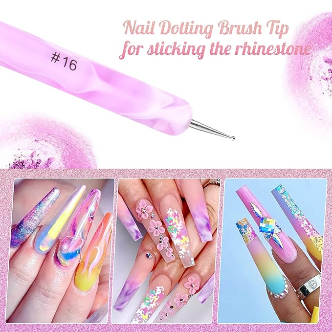 French Manicure Brush - Two Way Nail Art Brush with Dotting Tool for Cuticle Clean Up & Nail Art Design - Professional Salon Quality, Dotting Pen (16#, Purple)