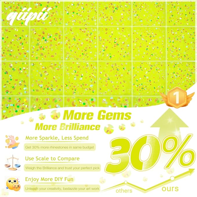 Neon Yellow AB Resin Rhinestones w B7000 Glue for Bedazzling Crafting 2mm-6mm Fluorescent Yellow Flatback Jelly Stones Diamonds Gems Bedazzler Kit for Nails Face Makeup Tumblers Bottles Crafts