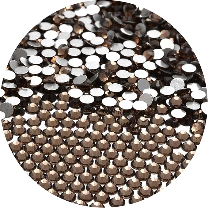 NCB 3000pcs Flatback Round Glass Nail Art Rhinestones Crystal for DIY Making Accessories Shoes, Clothes, Face Art, Bags, Manicure (Smoked Topaz, SS3 3000pcs)