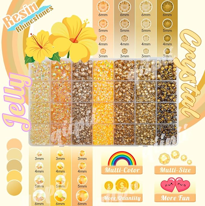28 Types Colorful Champagne AB Resin Rhinestones w B7000 Glue for Bedazzling Crafting 3mm-6mm 7 Color Flatback Jelly Stones Gems Diamonds for Nails Face Eyes Makeup DIY Crafts Tumblers Bottles