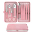 Manicure Set 10 in 1 Stainless Steel Nail Clippers Scissors Tweezers Grooming Kit with Travel Case (Pure Pink)