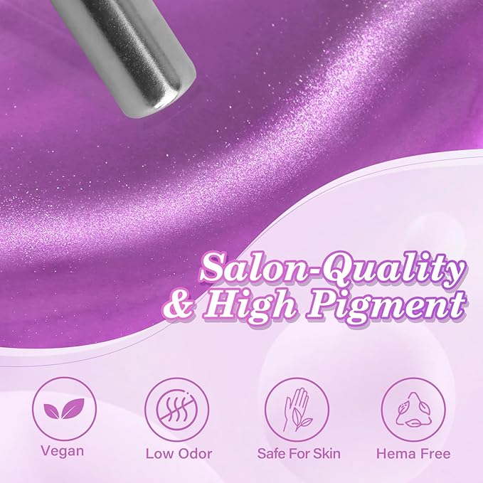 EBANKU Purple Cat Eye Gel Nail Polish, Cat Eye Gel Polish with Magnet 15ML 0.5 OZ Holographic Glitter Shimmer Translucent Jelly Color Magnetic Polish Salon DIY at Home