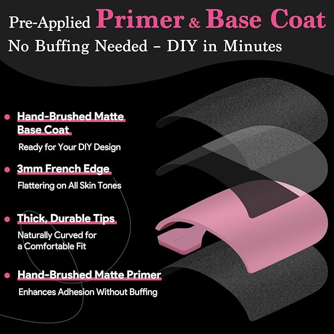 Toenail Press Ons French Tip, Berry Pink Black Elegant False Toe Nail Extension 15 Sizes 270 Pcs Sharp Square Acrylic Tips Pre-applied Nail Primer & Base Coat Full Cover for DIY Home 2025 Summer