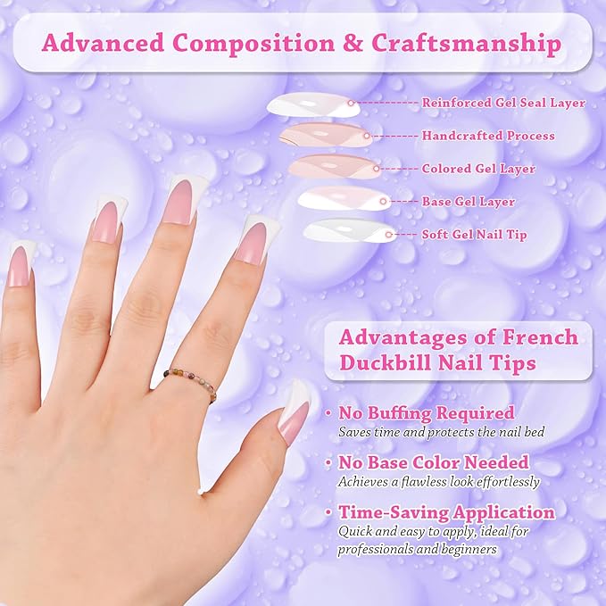 outopen 120pcs Duck Nail Tips Short Caramel Pink French Duck Tips Full Cover Fan Flare Duck Tips for Wide Press on Nail Crystal Duck Feet Nail Tips for Polygel Acrylic Extension, 12 Sizes