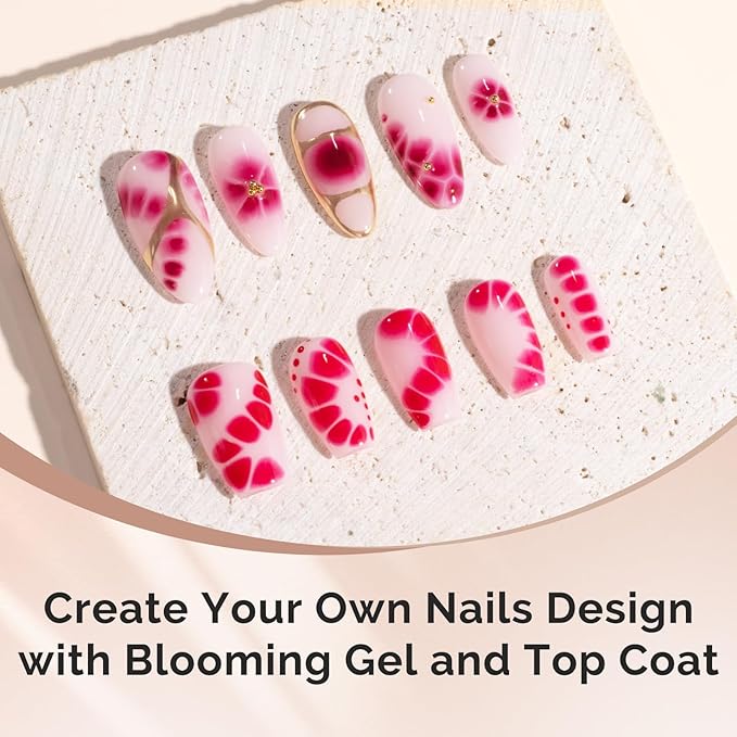 MelodySusie Hema Free Blooming Gel and Top Coat Set HEMA, HPMA, TPO Free for Nail Design 0.5 Fl Oz Marble Watercolor UV Nail Polish Spreading Effect Nail Salon Manicure at Home 2PCS