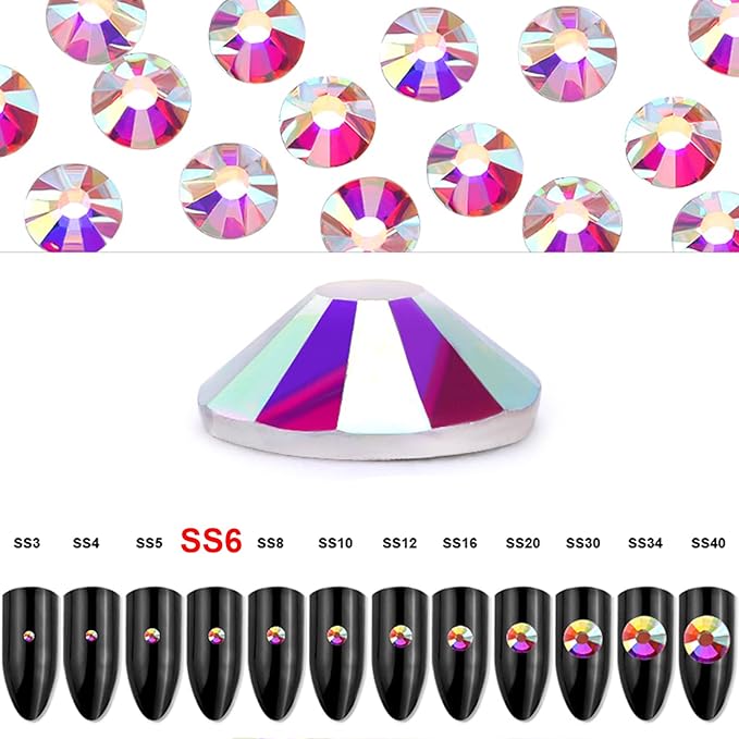 Dowarm 1440 Pieces SS6 2MM Flatback Crystal AB Rhinestones for Craft Nails Dance Costumes, Non Hotfix