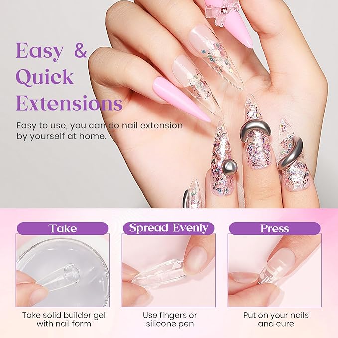 MIZHSE Solid Builder Gel for Nails, 60g Large Capacity, Clear 3D Sculpting, Hard, Non-Sticky Hand Carving UV/LED Extension Gels with 3D Mold for Nail Art Salon Home DIY