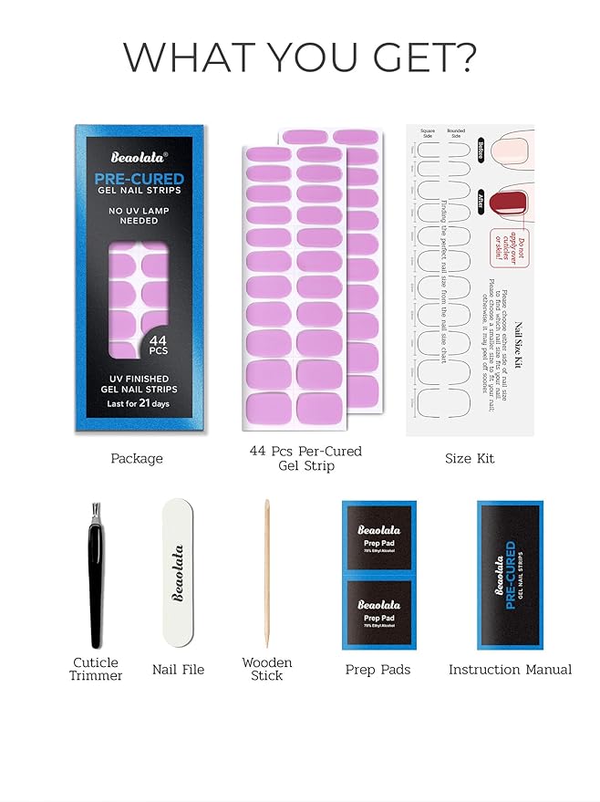 Pre Cured Gel Nail Strips - 44PCS Salon Quality Gel Nail Stickers - Long Lasting Polish Wraps for Women no UV Light Needed Easy Apply & Remove (Macaron Pink