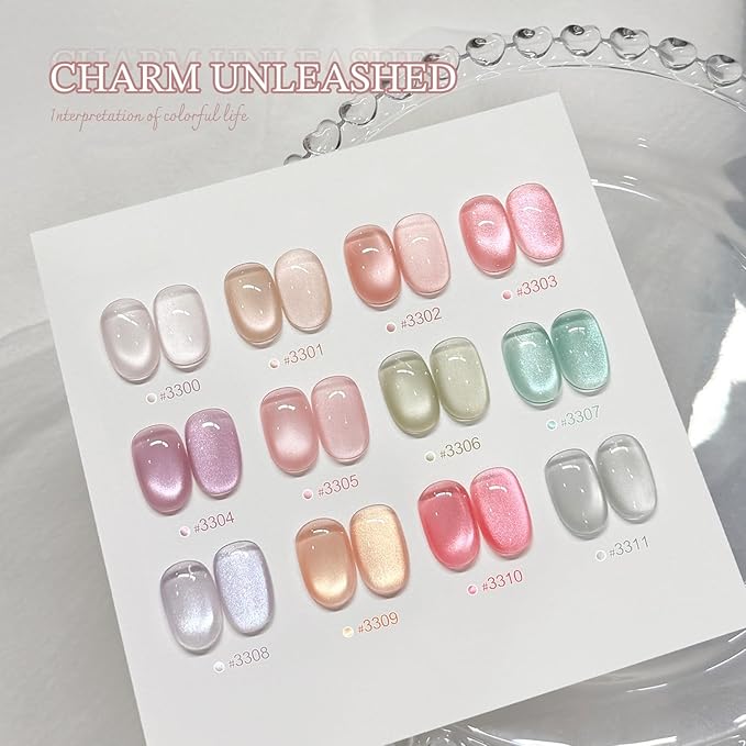 GAOY Pink Glassy Cat Eye Gel Nail Polish, 16ml Glitter Holographic Nail Polish with Magnet, Reflective Translucent UV Gel, 3305 Silken Petal