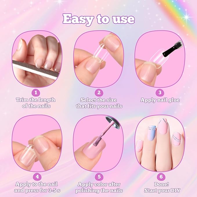 krofaue Kids Fake Nails - Short Oval Clear Nail Tips 240pcs Kids Press On Nails for Little Girls Full Cover Children Fake Nails Decoration 10 Sizes Acrylic Soft Gel Nail Tips (9-12 years old)