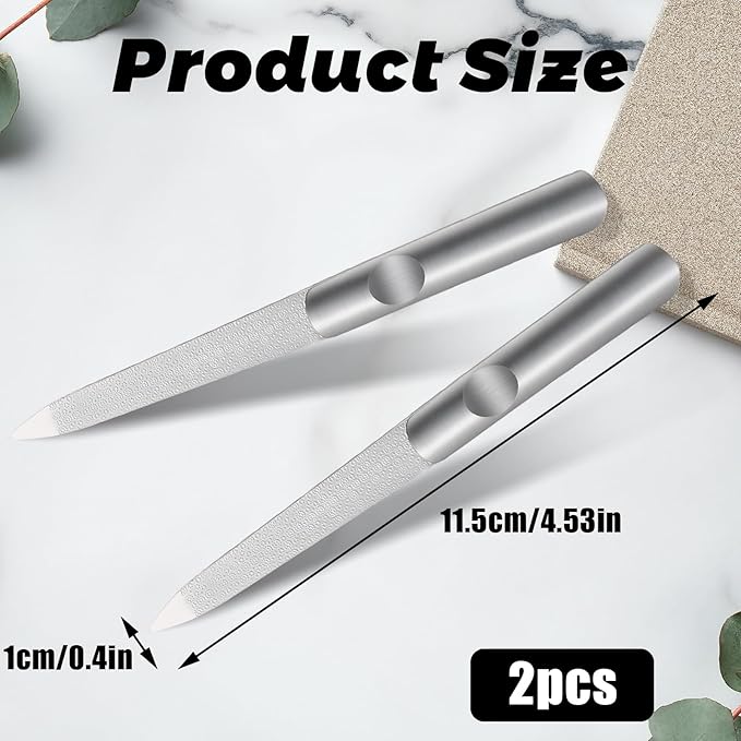2pcs Metal Nail File, Double-Sided Precision Diamond Nail File, Stainless Steel Nails Files for Family Salons or Travel Trimming and Polishing Natural Acrylic Fingernail Toenail Files