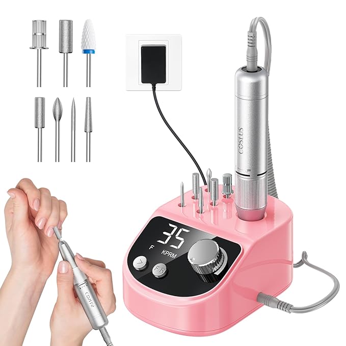 COSLUS E50 Professional Electric Nail Drill: Upgraded Steady Power with LED Display for Acrylic, Gel & Natural Nails - Easy to Use for Women, Nail Art Practice, Desktop Nail File at Home DIY or Salon