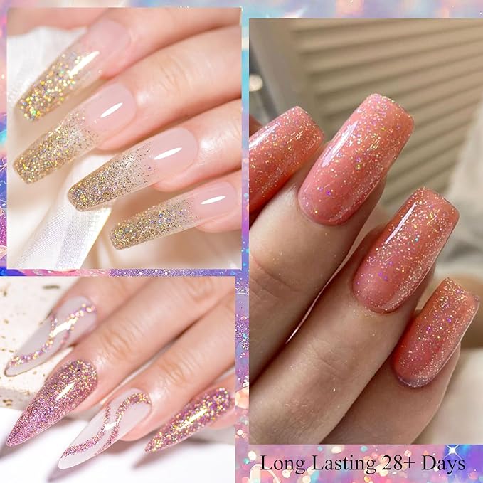 MTSSII 12 Pcs Reflective Glitter Gel Polish, Flash Dimond Pink Brown Nail Polish Winter Colors Sparkly Shiny Nail Art UV LED Curing Need Nail Gel for Manicure DIY and Salon