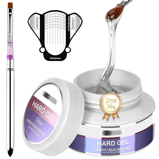 Morovan Clear Builder Gel for Nails: UV/LED Hard Gel Kit - 2oz Strong 3D Sculpting Extension Strengthen Professional Art Manicure Set with Forms & Brush Supplies