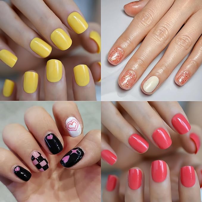 AddFavor Square Press on Nails, 576pcs Short Round Square Fake Nails Full Cover Glossy Short Nails Press on Acrylic False Nail Tips 24 Colors for Kids Women