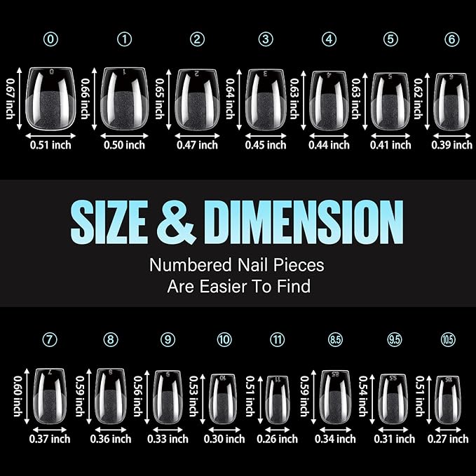 TOMICCA Extra Short Coffin Nail Tips 240Pcs 15 Sizes Full Cover Gel Nails, Soft Acrylic Gel Nail Tips for Nail Extension