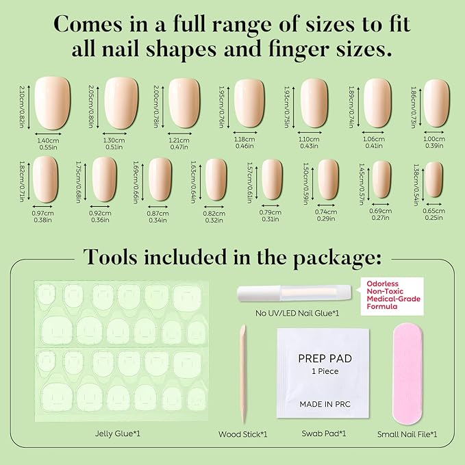 Luxbon Short Press On Nails Acrylicwith No-Cure Nail Glue and Tool Kit – Rounded Soft Gel Tips 25-30pcs Full Size Set, Reusable Fake Nails for Women, Stick On Nails, Fit Perfectly & Natural, Nude