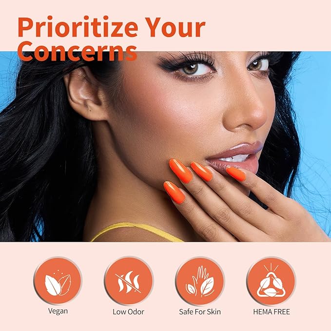CANNI Bright Orange Gel Nail Polish, 1Pcs Neon Orange Gel Polish Red Orange Color High Gloss Soak Off U V Nail Manicure Salon DIY
