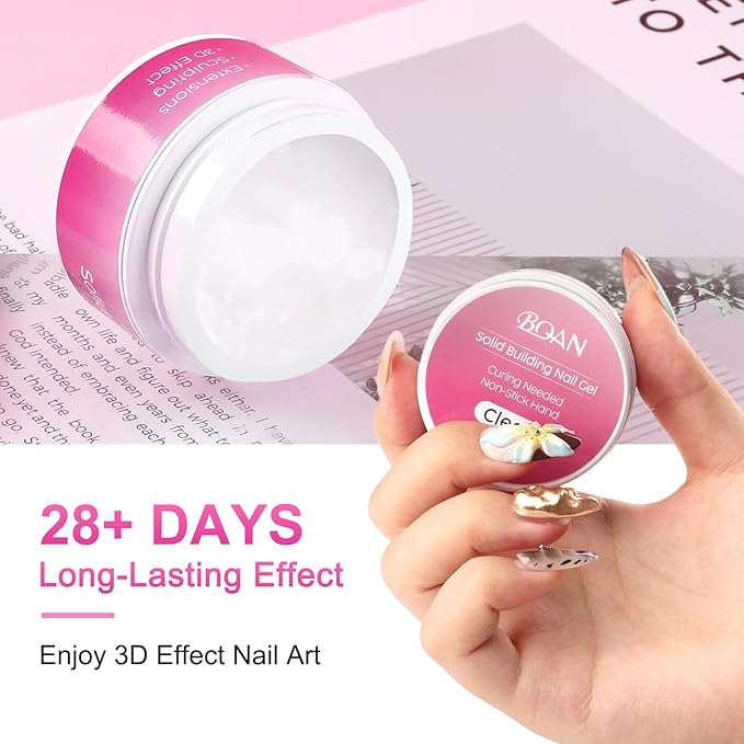 BQAN 3D Nail Art Gel Kit - 2Pcs 15g White & Clear Non-Sticky Hand Builder Sculpting Gel with Tools for Extensions, Carving & Molding | Professional Salon Quality for Techs & Beginner