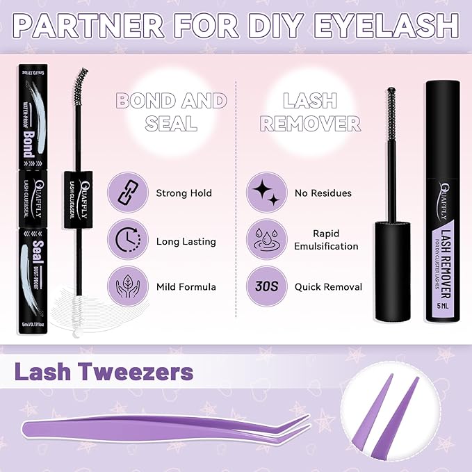 DIY Lash Extension Kit Cluster Lashes Kit with 576Pcs Lash Clusters Lash Bond and Seal Remover Eyelash Applicator Beginner DIY Lashes Kit Easy to Use(4 styles-10-18mm)