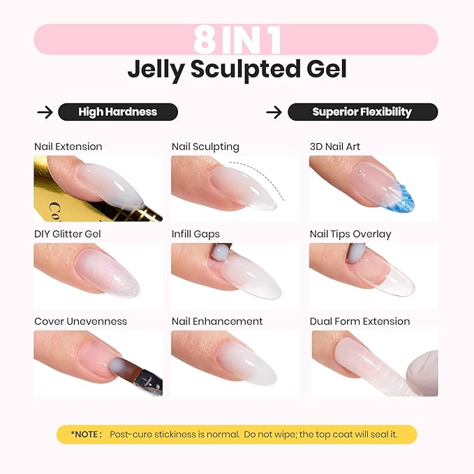 Beetles Hard Gel,Ivory Veil 1 oz 9 in 1 Nail Extension Sculpting Apex Building for Salon Professionals,Jelly White Builder Nails Gel,UV & LED Lamp Needed