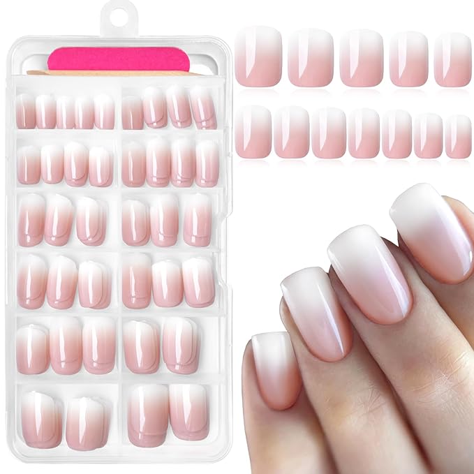 AddFavor 240pc Ombre Square Press on Nails Short Fake Nails - Glue on Nails Square Acrylic Nails Press ons Nail Tips Short Stick on Nails with Nail Glue and Adhesive Tabs for Women