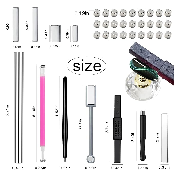 WOKOTO 38Pcs Nail Art Cat Eye Magnet For Nails Gel Polish Magnets Pens For Cat Eye Nail Art Tools Gradient Ombre Design Mini Cube Blocks Cylinder Nail Magnet Magnetic Sticks Tools For Women Nails