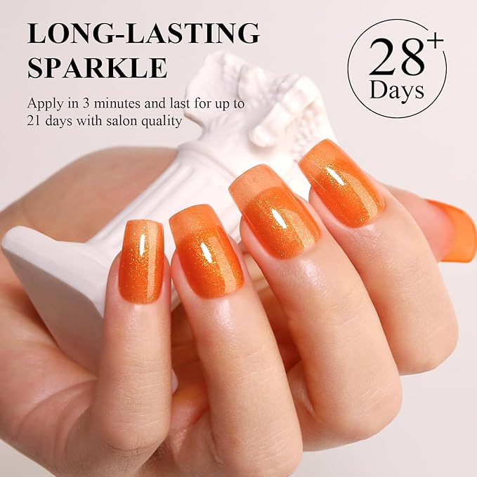 Imtiti Glitter Gel Nail Polish, 0.5 Fl Oz Orange Glitter Gel Polish Soak Off LED UV Shimmer Sparkle DIY Nail Art Starter Manicure Salon