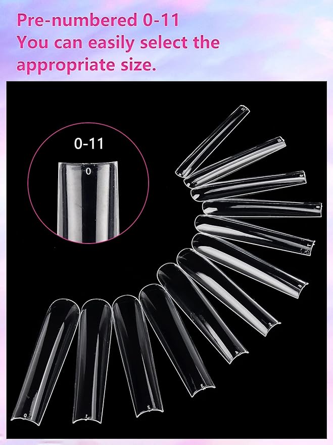 504PCS Clear Square Nail Tips for Acrylic Nails Professional, XXL/XXXL Extra Long Tapered Square Straight Acrylic Nail Tips, Full Cover No C Curve False Nail Extension Tips for Manicure Salon Nail Art