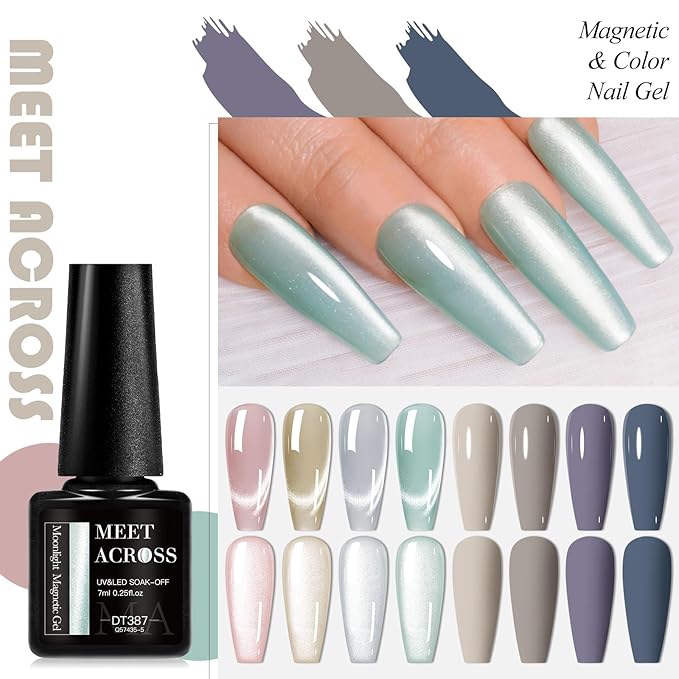 MEET ACROSS 8pcs Gel Nail Polish Set, Soak off UV LED Lamp Gel Nail Polish Cat Eye Set Home Gel Manicure Kit 7ml (Cat Eye + color Gel-3)