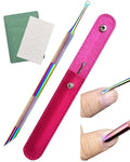 Dual Ended Cuticle Remover, Pre-treatment Cuticle Pusher with Loop Cuticle Pusher Removing, Stainless Steel Cuticle Nail Tool with 100#/240# Grit Nail Files and 1p Storage Bags, For Salon & Home Use