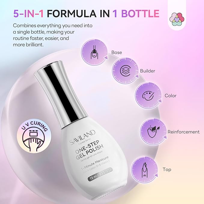 SAVILAND Glassy Cat Eye One-Step Gel Polish Kit: 5-In-1 Jelly Silver Magnetic Gel Nail Polish with Fast Curing Mini U V Nail Lamp Magnet CatEye Nails Home Easy To Use Women Gift 15ML Travel