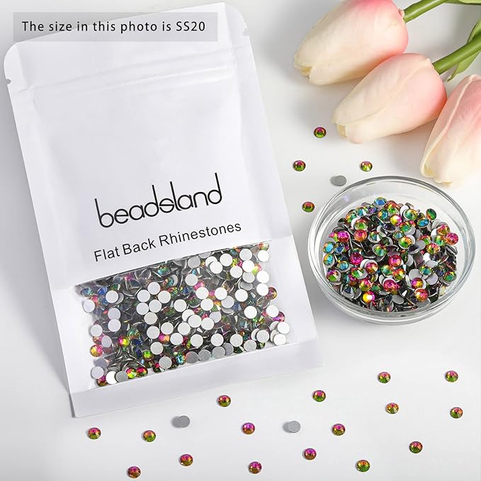 Beadsland 2880pcs Flat Back Crystal Rhinestones Round Gems for Nail Art and Craft Glue Fix, Rainbow, SS20,4.6-4.8mm