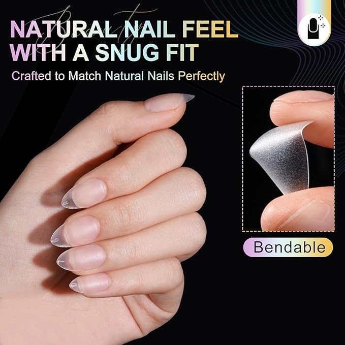 Short Almond Nail Tips, 240Pcs Acrylic Double-Sided Matte Press-On Nails, Clear Soft Fake Nails for Nail Art Salon, Gel Polish & Manicure, 15 Sizes, Pre-Shaped, Full Cover, Perfect for DIY