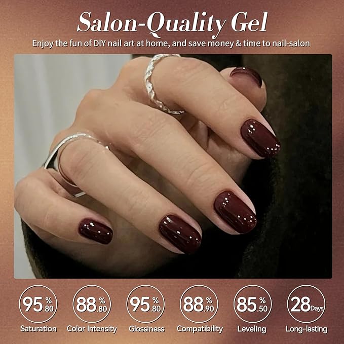 Born Pretty Fall Winter Gel Nail Polish Burgundy Wine Red Caramel Brown Coffee Autumn Gel Polish Set Gel Nail Kit Nail Art Manicure Collection 6PCS 7ML