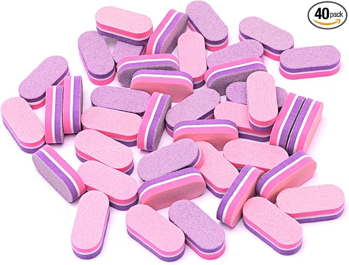 Diesisa Mini Nail Buffers, 40pc 100/180 Grit Sponge Mini Nail Files Bulk for Acrylic Nails, Buffer Block Nail File,Mini Bulk Nail buffers Double Sided for Manicure Tools - Pink/Purple