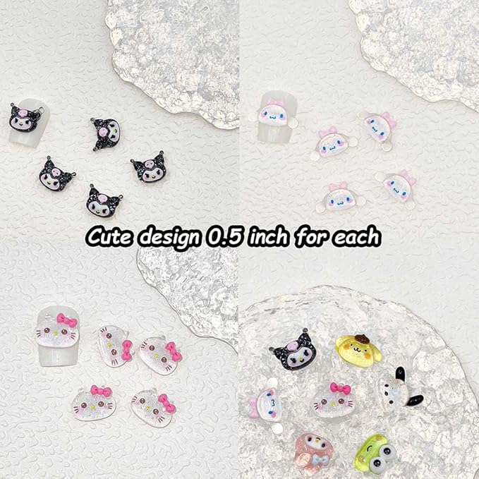 70Pcs Kawaii Nail Charms Set, 3D Cartoon Colorful Nails Accessories for DIY Nail Art, Y2k Resin Rhinestones Nail Decorations (70P)