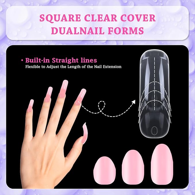 outopen 150pcs Long Curved Coffin Nail Forms Thicken Clear Coffin Shape Nail Mold for Polygel Acrylic Extension Full Cover Fake Press On Nail Molds for Beginners DIY Manicure,15 Sizes